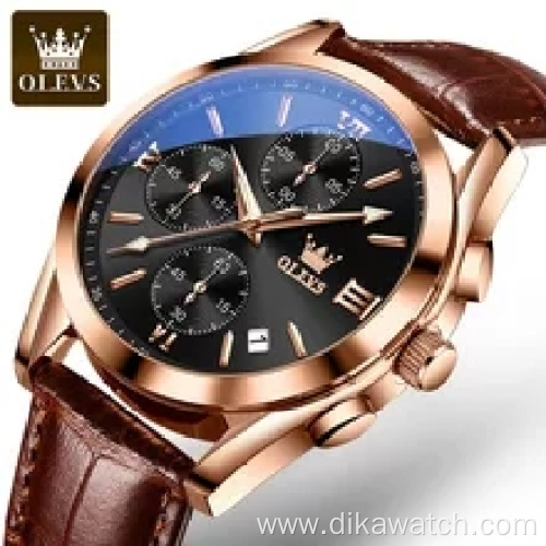 Couple OLEVS 2872 Brand Men Watch Fashion Casual Brown Leather Strap Quartz Movement Watches Men 2021